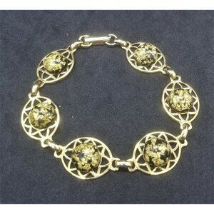 Vintage 50's 60's Black and Gold Metallic Foil Confetti Plastic Lucite Cabochon